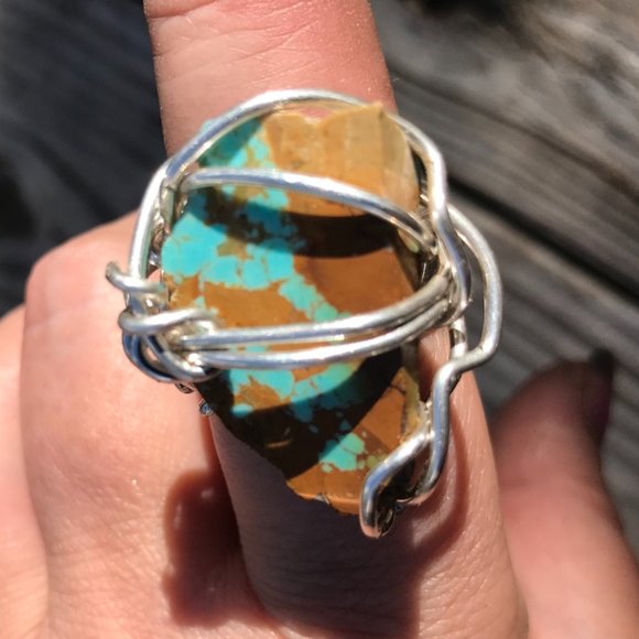 Conceptual Subculture Jewelry - Genuine Royston Turquoise Gemstone Ring Size 10 Sterling Silver 925 Handmade